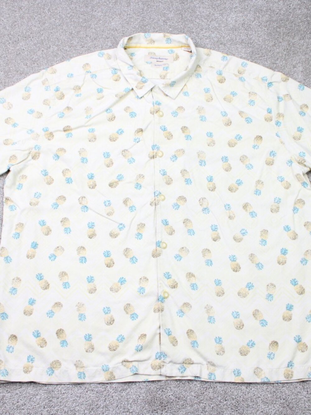 Tommy Bahama AOP Shirt Men 3XL Yellow Pineapple All Over Print Silk Original S/S